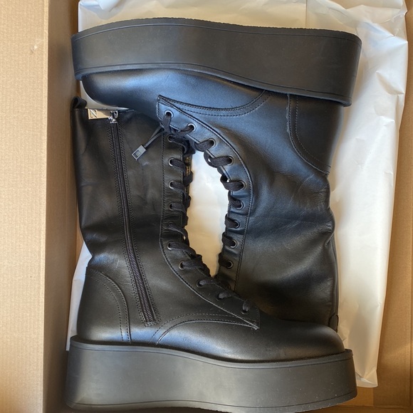 NWT Zara Flat Platform Leather Boots - Picture 9 of 16